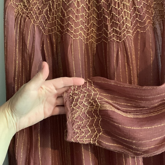 Anthropologie Love Sam smocked blouse metallic gold thread M EUC - Picture 4 of 6